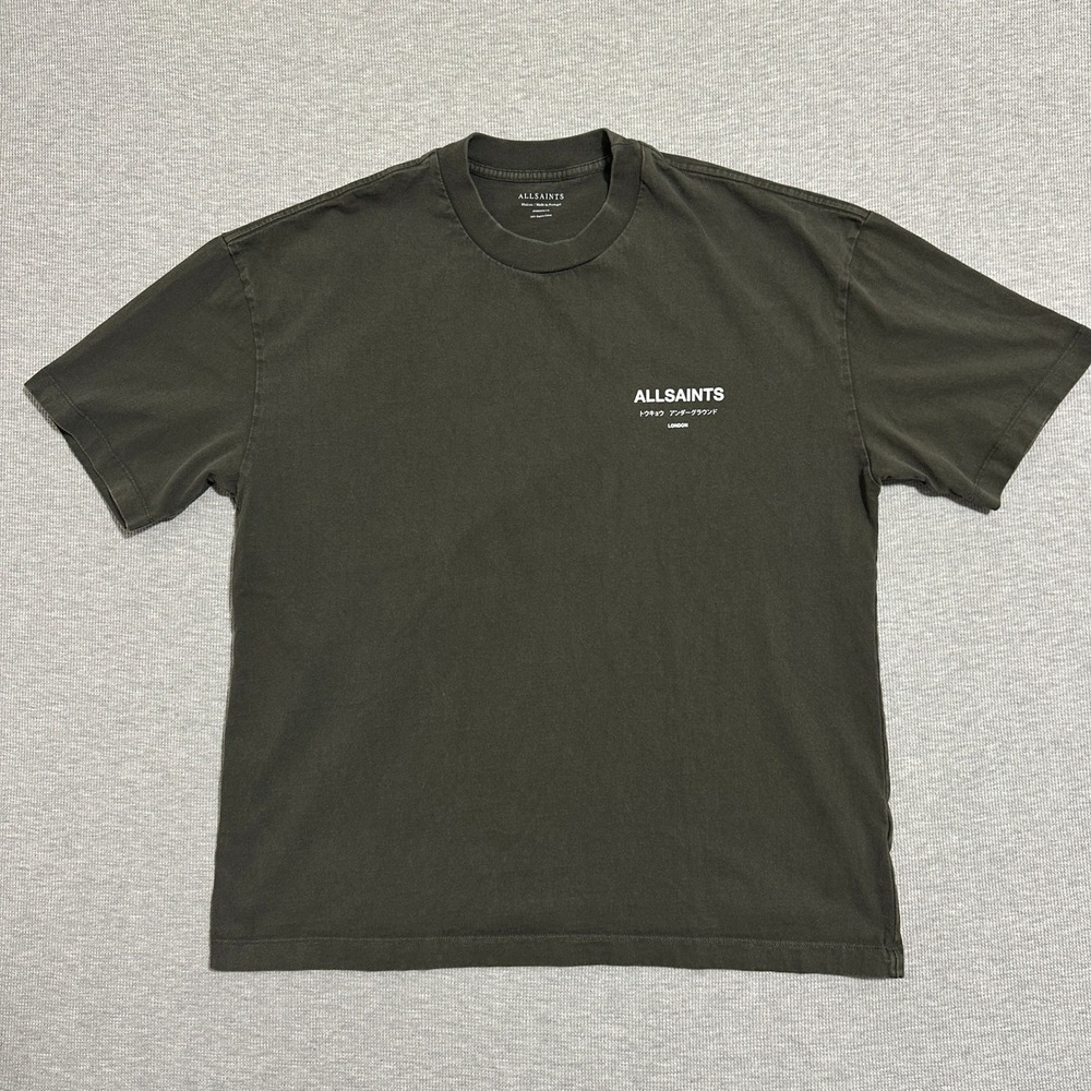 AllSaints Underground SS Crew Oversized T-Shirt Mens Medium Gray Green M071PB